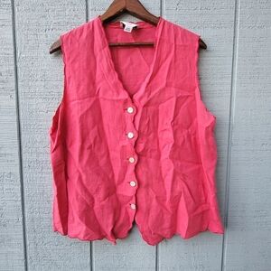 Vintage Talbots Woman Scalloped 100% Linen Button Down Sleeveless Top size 16W